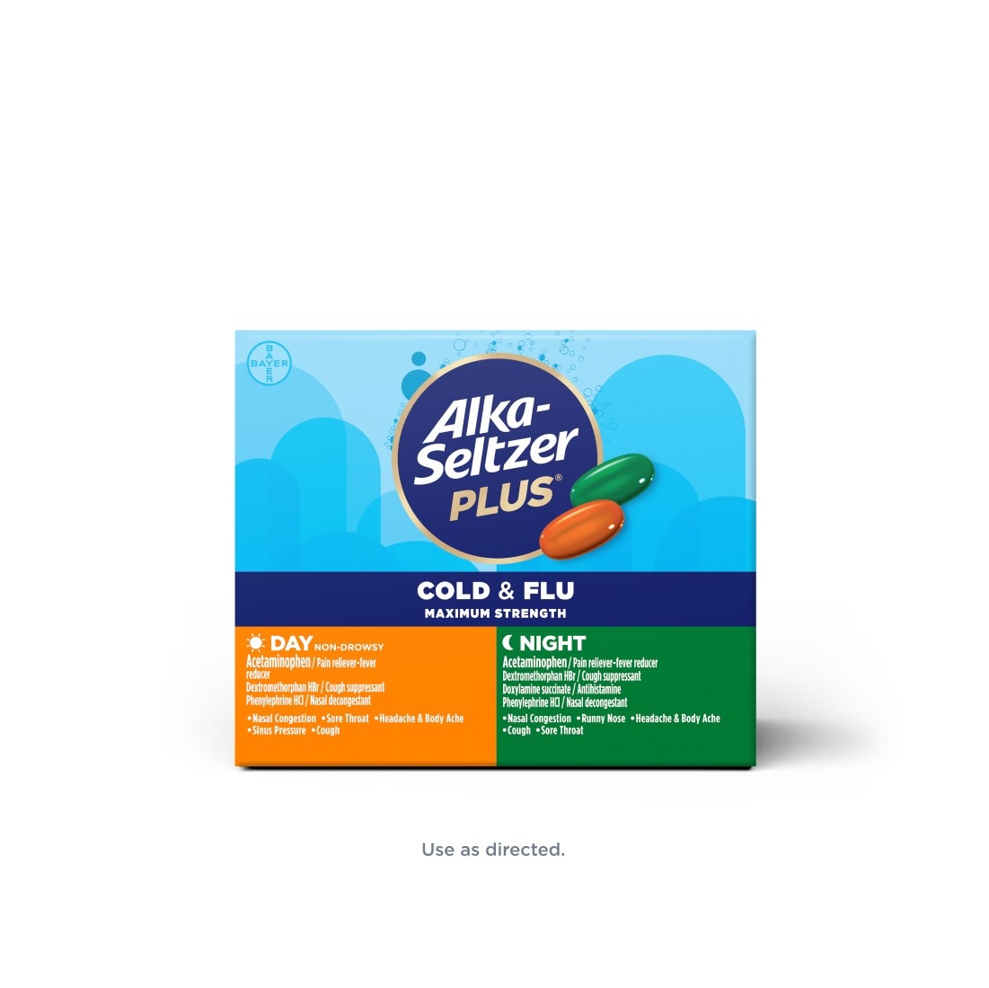 ALKA-SELTZER PLUS® MAXIMUM STRENGTH DAY & NIGHT COLD & FLU LIQUID GELS 