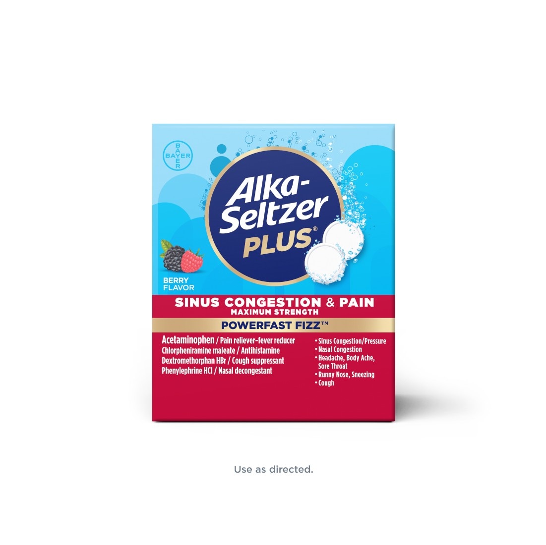 Alka-Seltzer Plus® Sinus Congestion & Pain Maximum Strength PowerFast Fizz™ Berry Flavor Effervescent Tablets