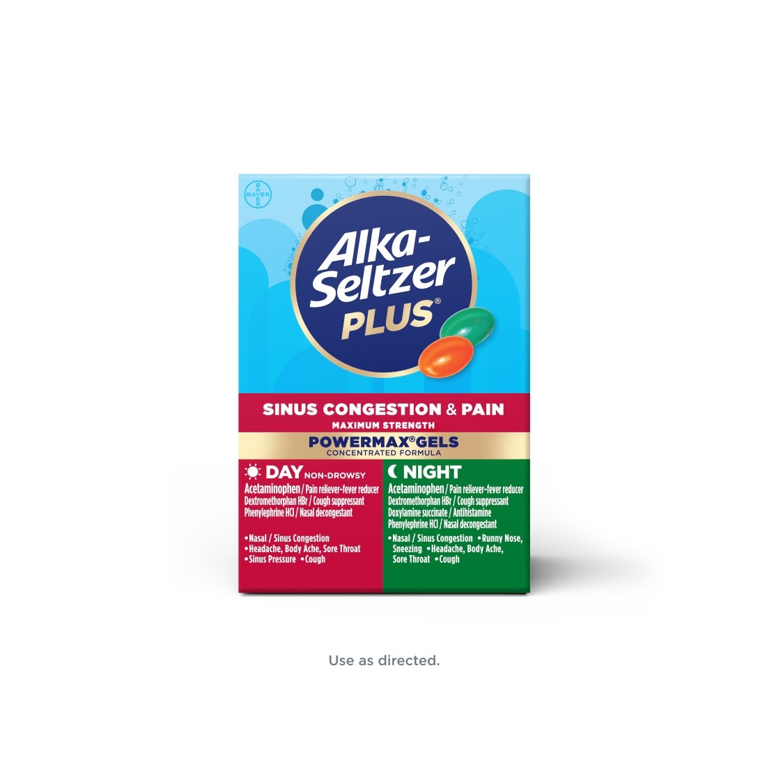 ALKA-SELTZER PLUS® MAXIMUM STRENGTH DAY & NIGHT SINUS CONGESTION & PAIN POWERMAX® GELS