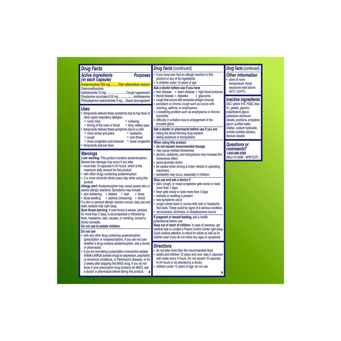Drug facts of Alka‑Seltzer™ Cold, Cold & Allergy Maximum Strength Fast Gels., including ingredients, uses and warnings.