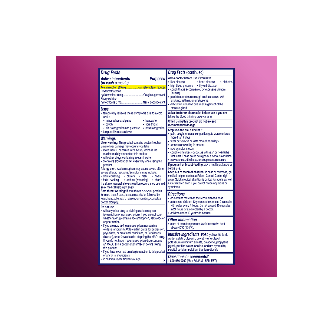 Drug facts of Alka Seltzer™ Cold, Cold & Cough Maximum Strength Fast Gels., including ingredients, uses and warnings.