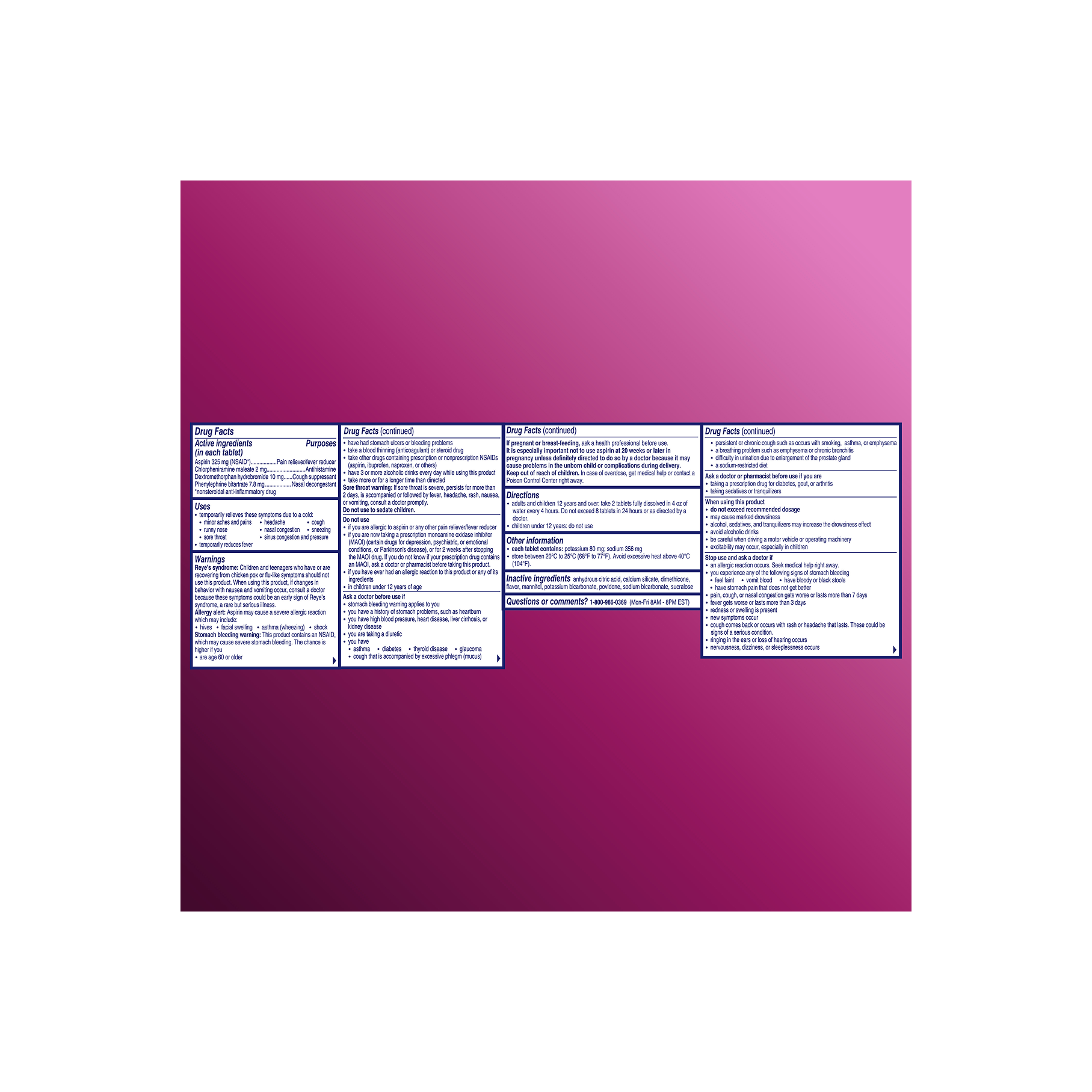 Drug facts of Alka-Seltzer™ Cold, Cold & Cough Maximum Strength Fast Dissolve Tablets, including ingredients, uses and warnings.