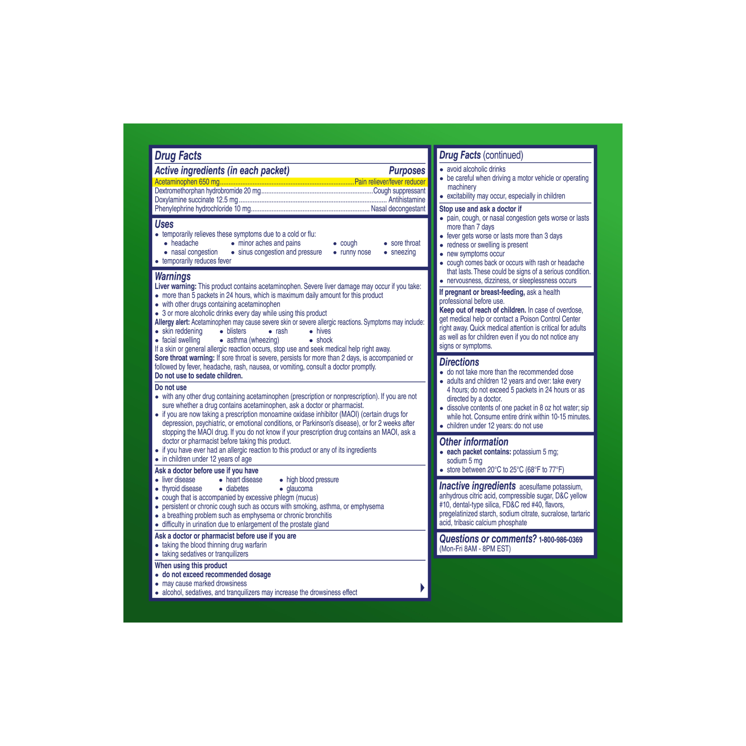 Drug facts of Alka‑Seltzer™ Cold, Cold & Flu + Congestion Severe Night Fast Hot Liquid, including ingredients, uses and warnings.