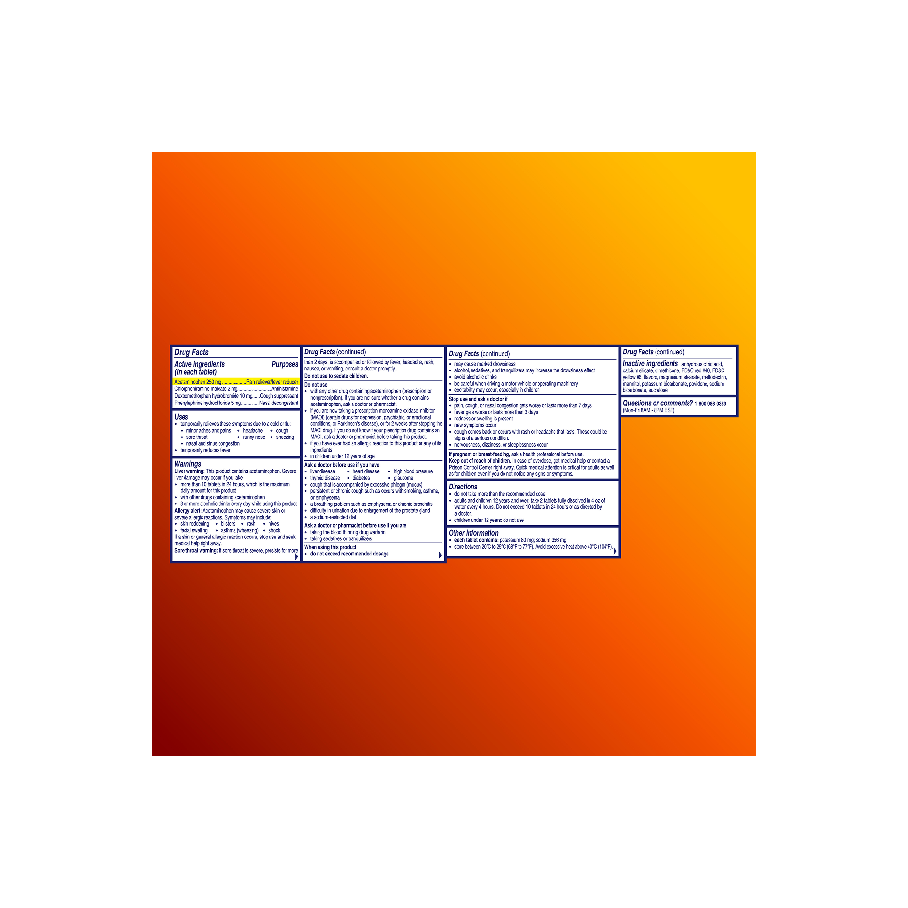 Drug facts of Alka-Seltzer™ Cold, Cold & Flu + Congestion Severe Fast Dissolve Tablets.