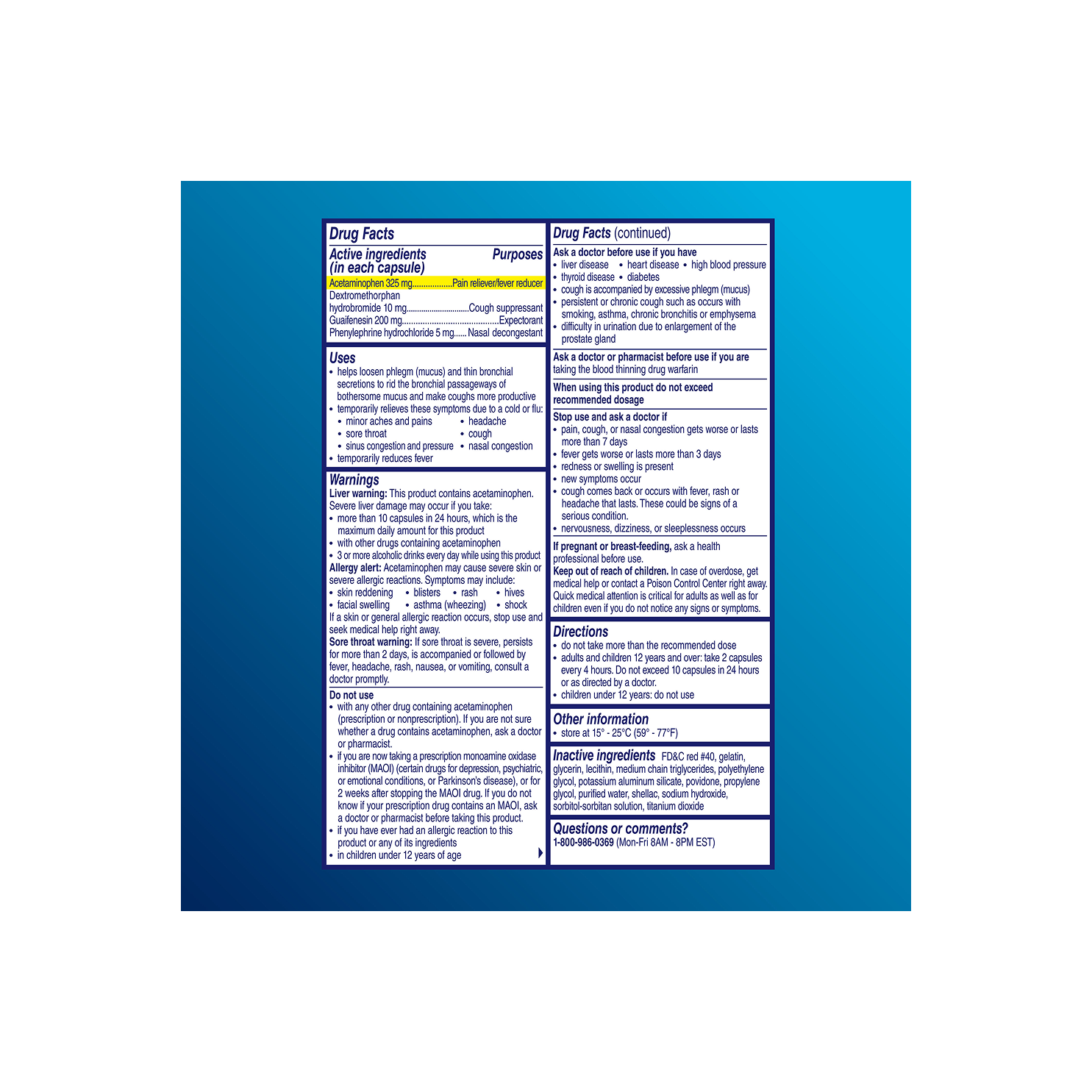 Drug facts of Alka‑Seltzer™ Cold, Cold & Mucus Congestion Maximum Strength Fast Gels, including ingredients, uses and warnings.